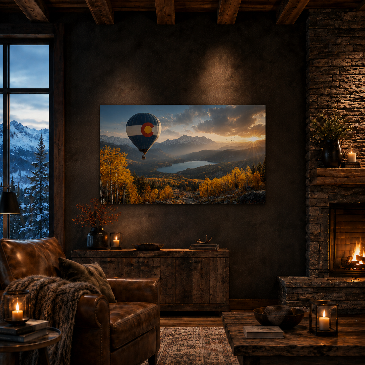 Colorado Flag Hot Air Balloon Canvas Print, Fall Aspen Mountain Wall Art