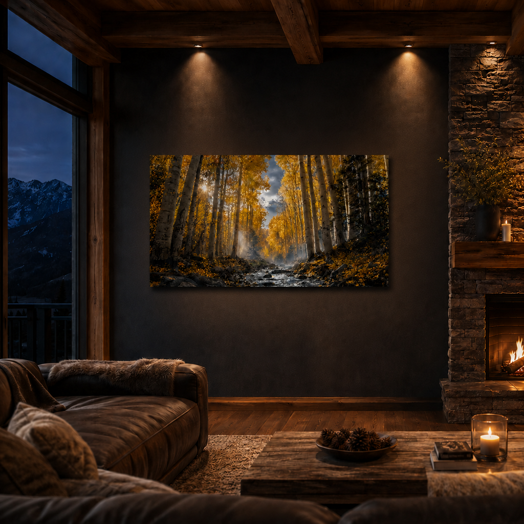 Fall Aspen Creek Canvas Print, Colorado Mountain Forest Wall Art