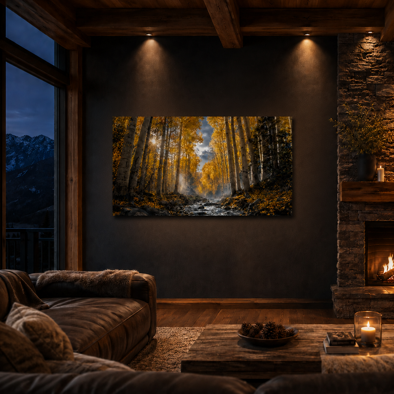 Fall Aspen Creek Canvas Print, Colorado Mountain Forest Wall Art