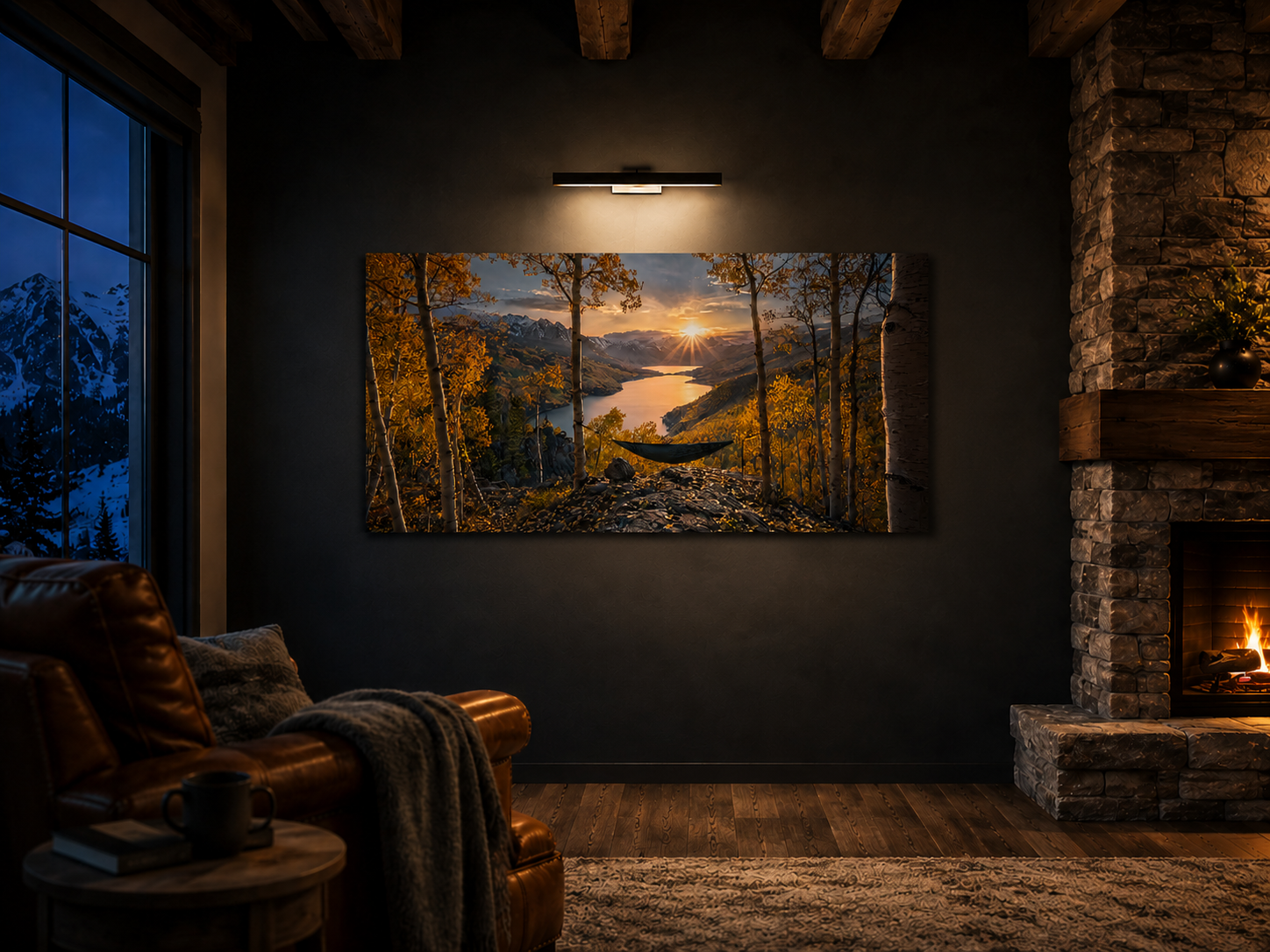 Fall Aspen Hammock Canvas Print, Colorado Mountain Sunset Wall Art