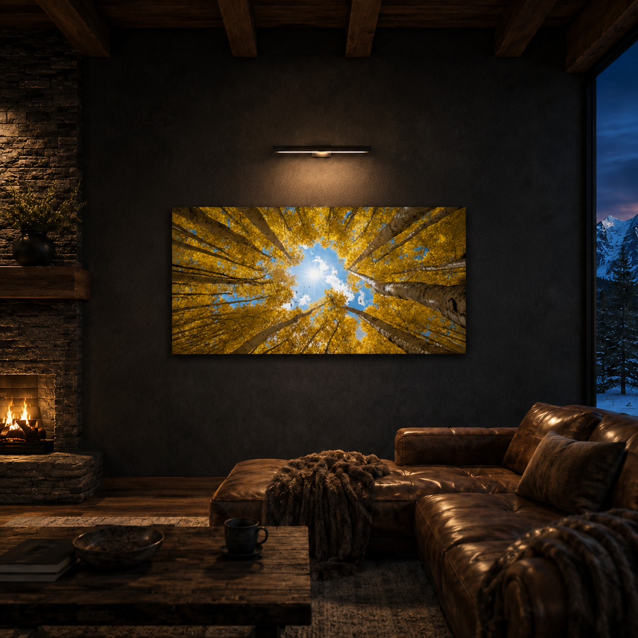 Fall Aspen Canopy Canvas Print, Colorado Sunburst Sky Wall Art