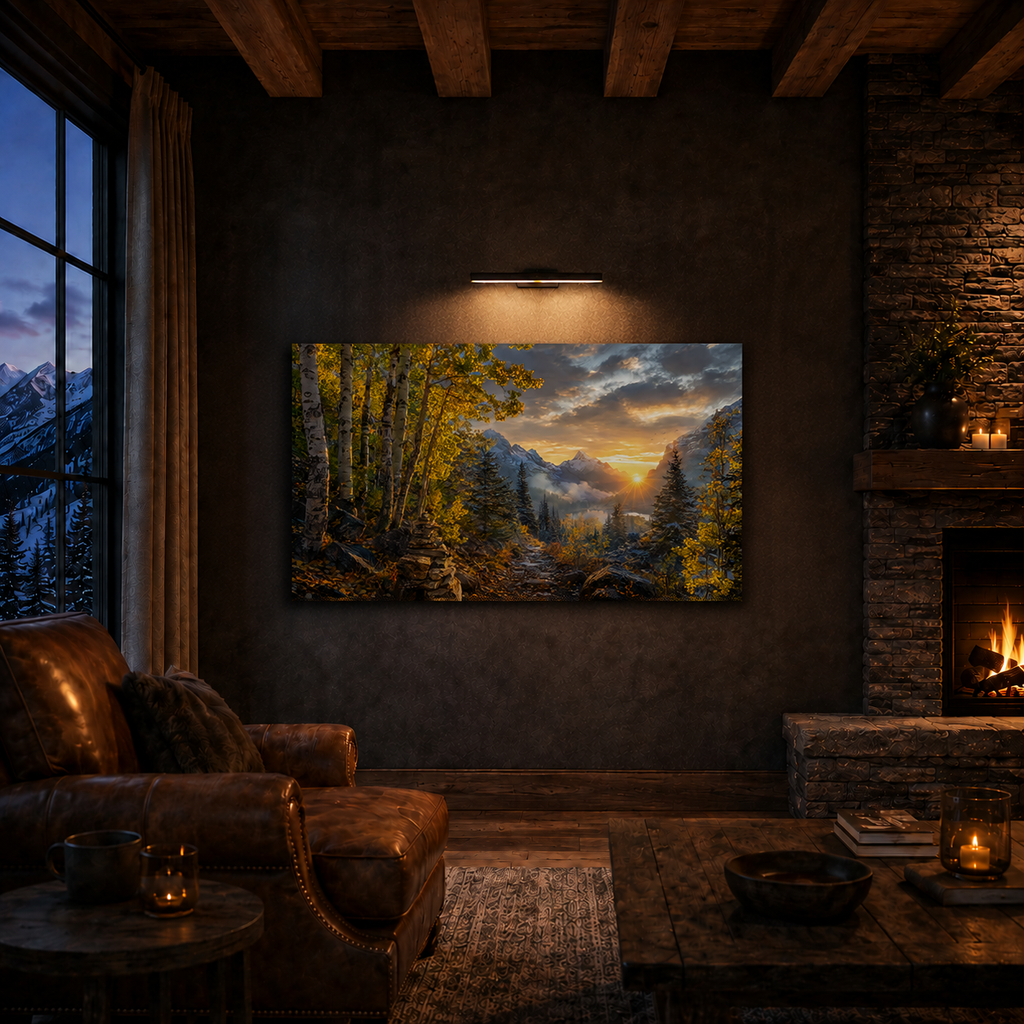 Fall Aspen Sunrise Trail Canvas Print, Colorado Mountain Wall Art