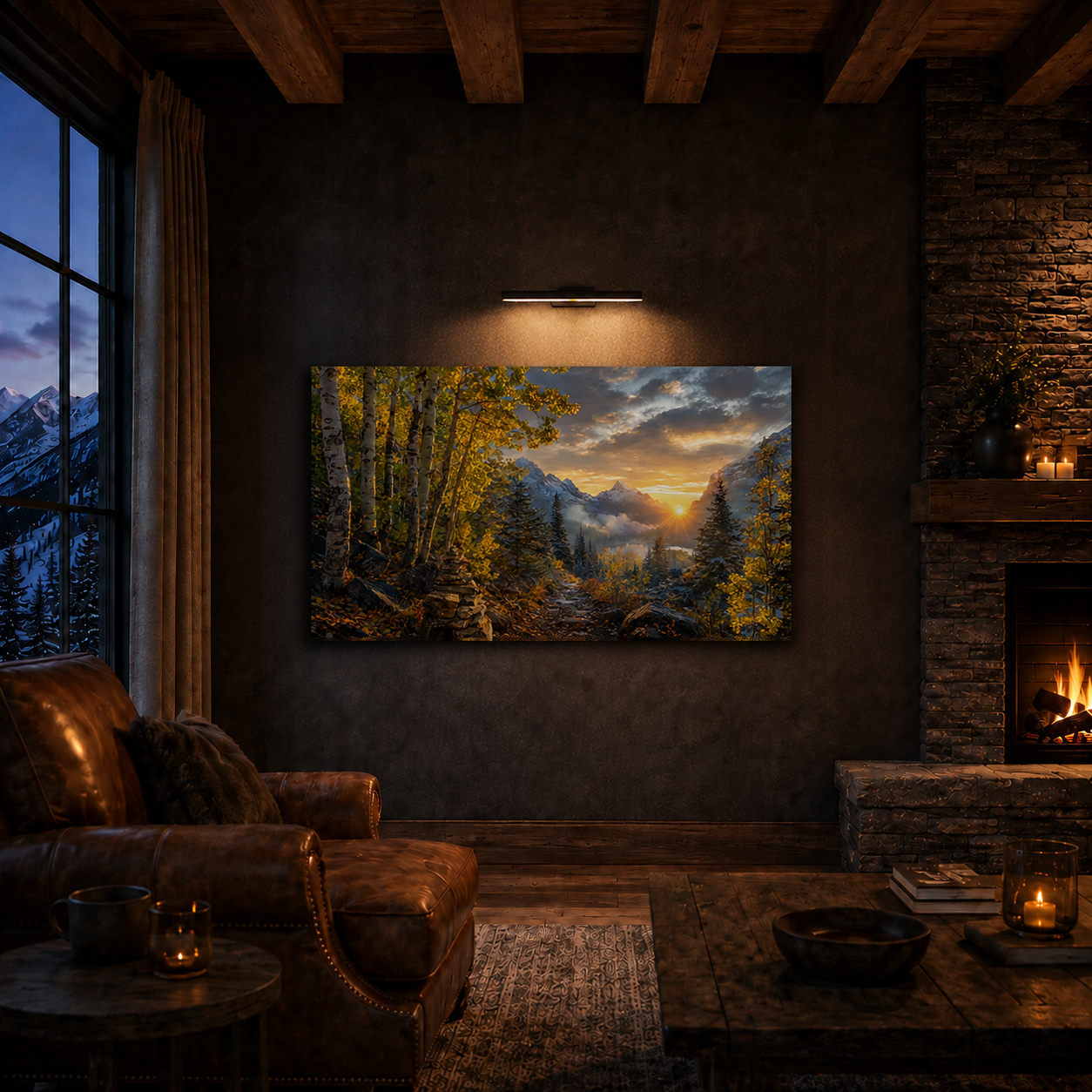 Fall Aspen Sunrise Trail Canvas Print, Colorado Mountain Wall Art