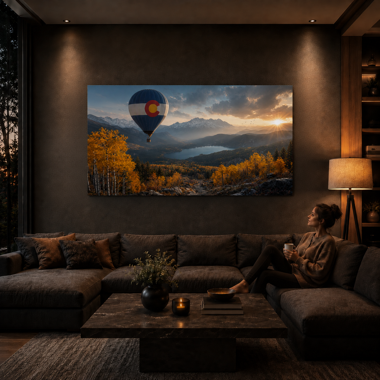 Colorado Flag Hot Air Balloon Canvas Print, Fall Aspen Mountain Wall Art