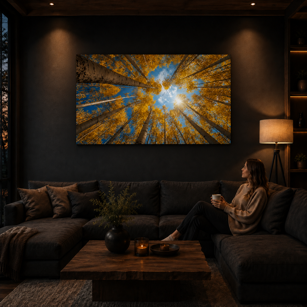 Fall Aspen Birch Canopy Canvas Print, Colorado Sky Wall Art