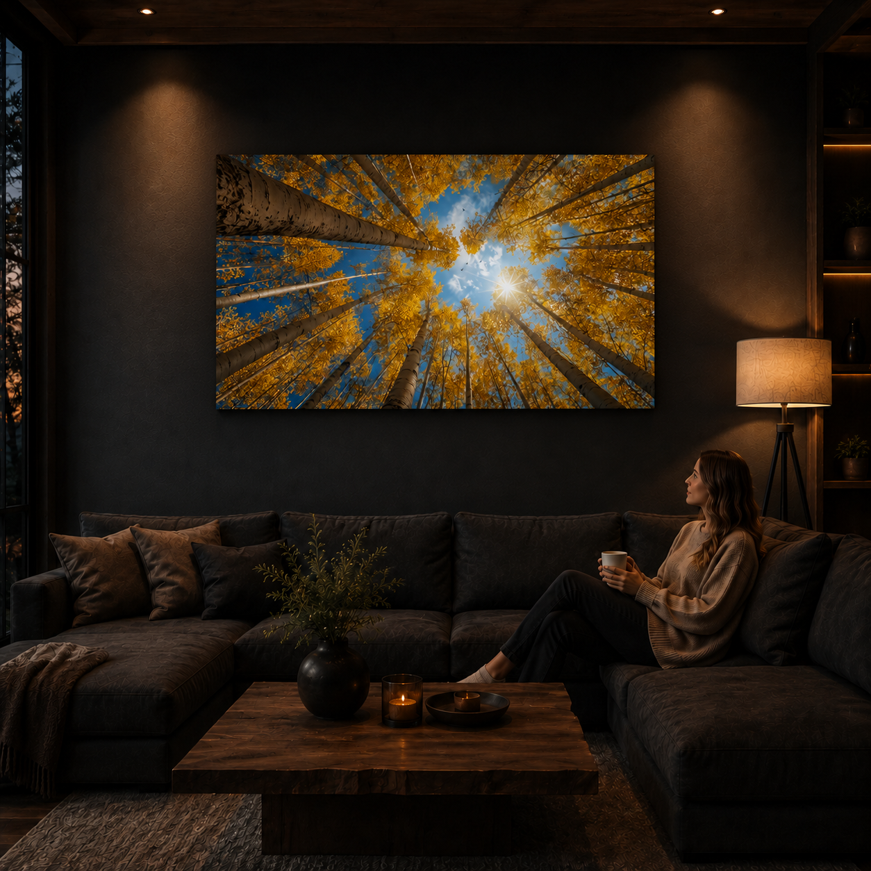 Fall Aspen Birch Canopy Canvas Print, Colorado Sky Wall Art