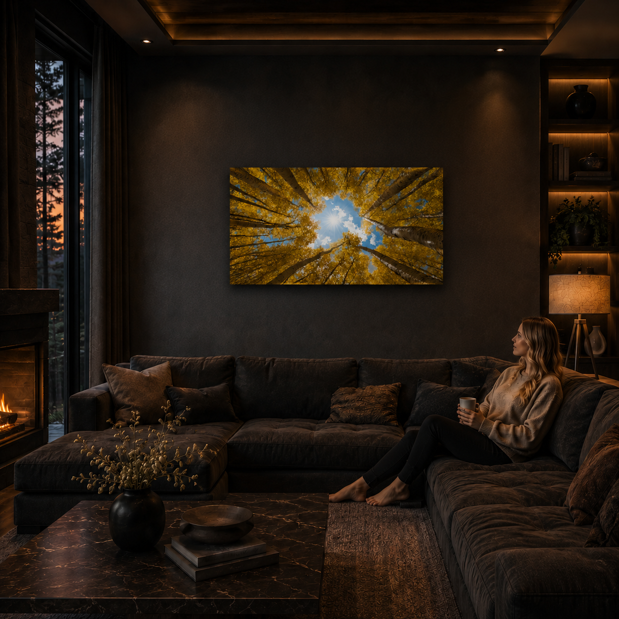 Fall Aspen Canopy Canvas Print, Colorado Sunburst Sky Wall Art