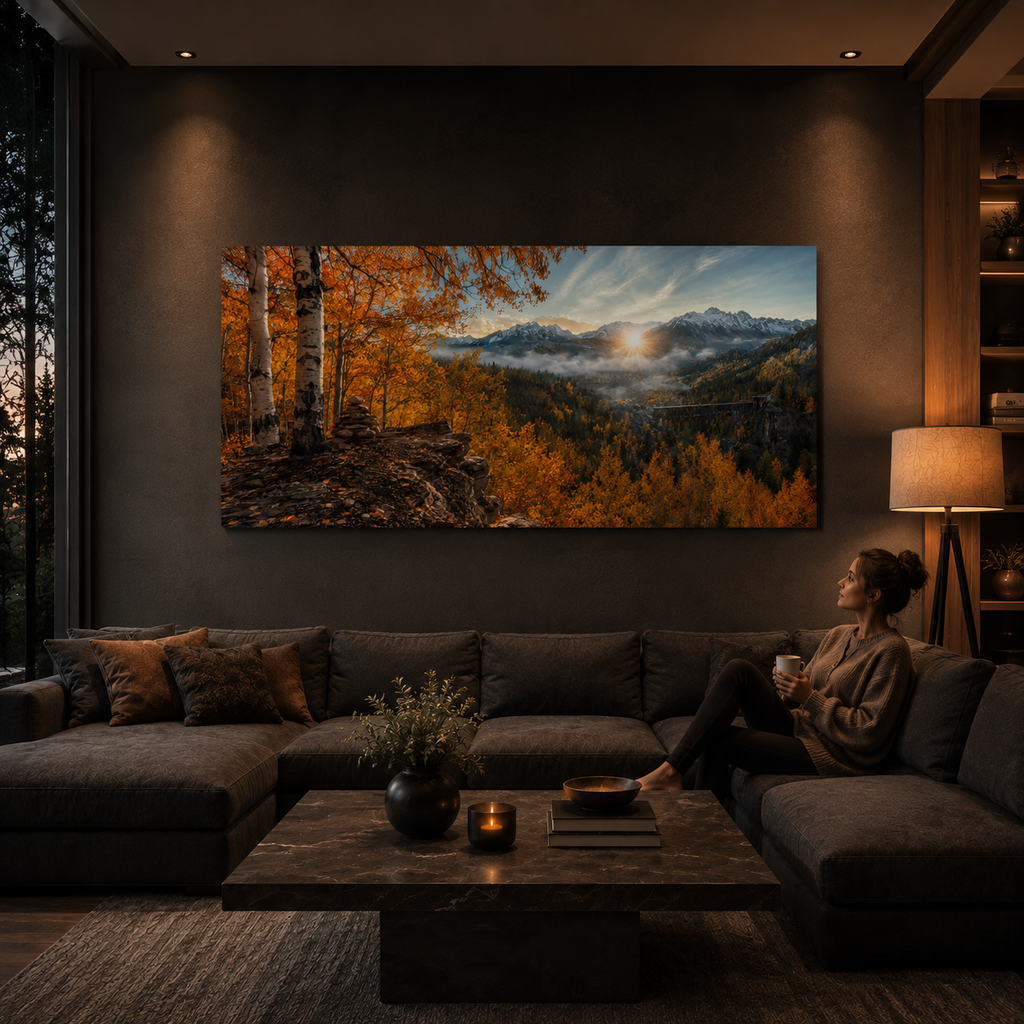 Fall Aspen Overlook Canvas Print, Colorado Mountain Valley Wall Art
