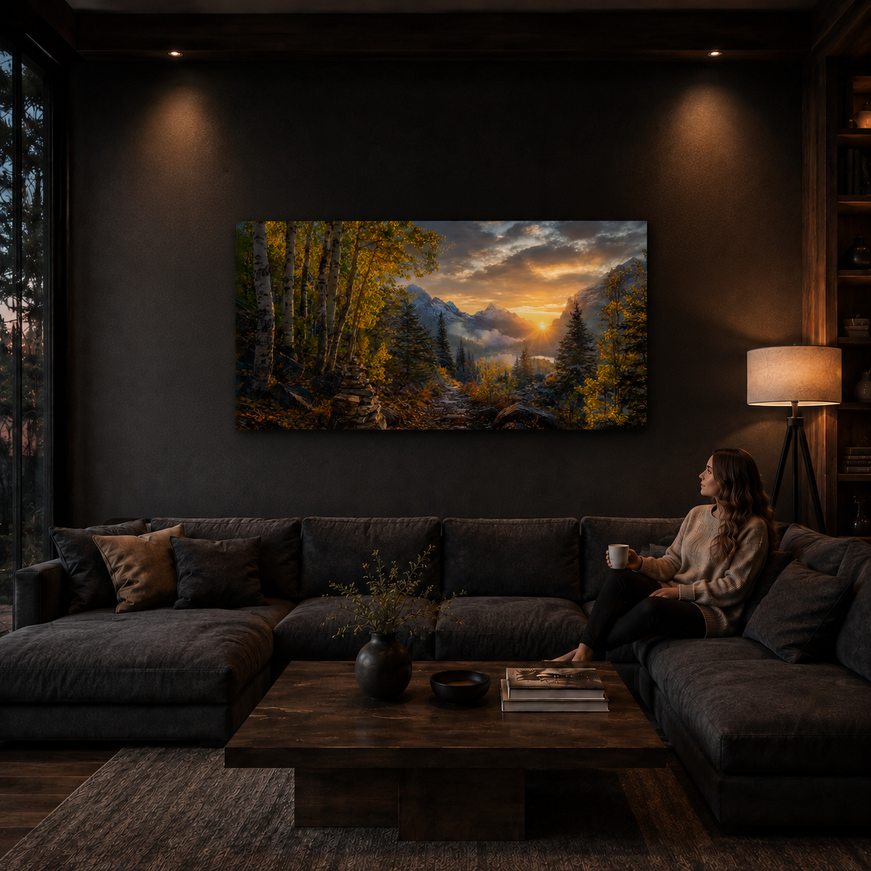 Fall Aspen Sunrise Trail Canvas Print, Colorado Mountain Wall Art
