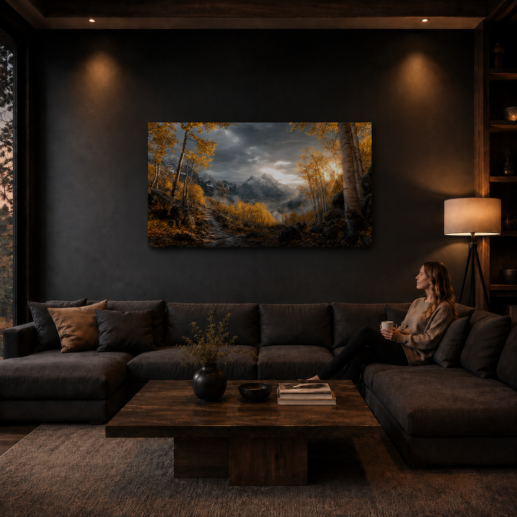 Fall Aspen Storm Trail Canvas Print, Colorado Mountain Wall Art