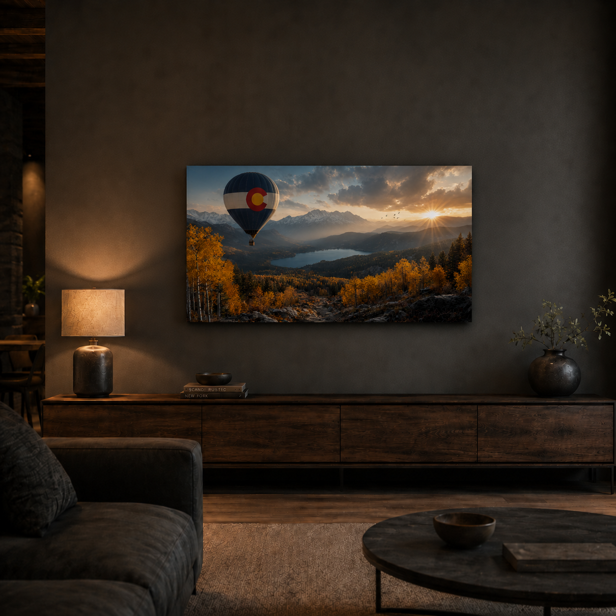 Colorado Flag Hot Air Balloon Canvas Print, Fall Aspen Mountain Wall Art
