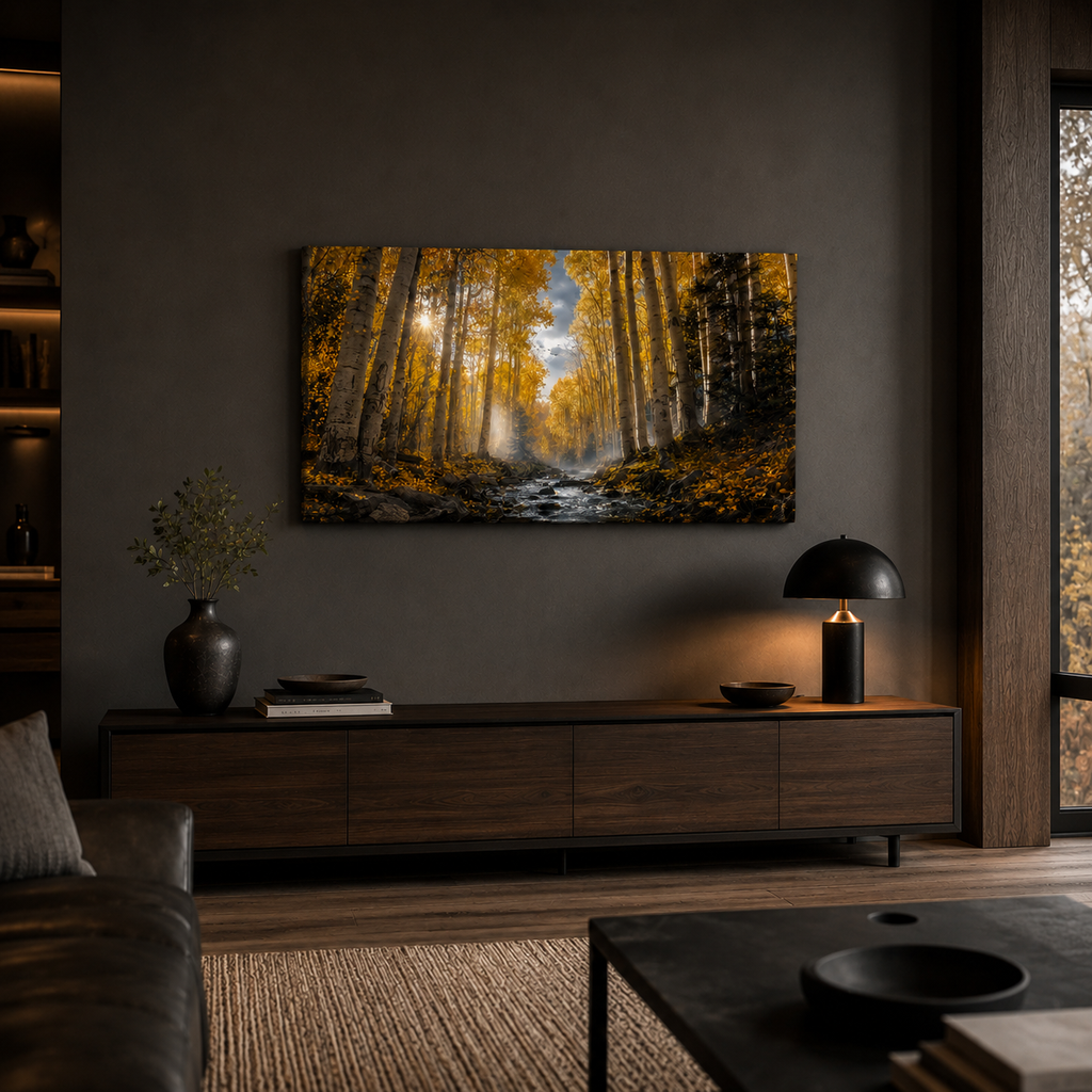 Fall Aspen Creek Canvas Print, Colorado Mountain Forest Wall Art