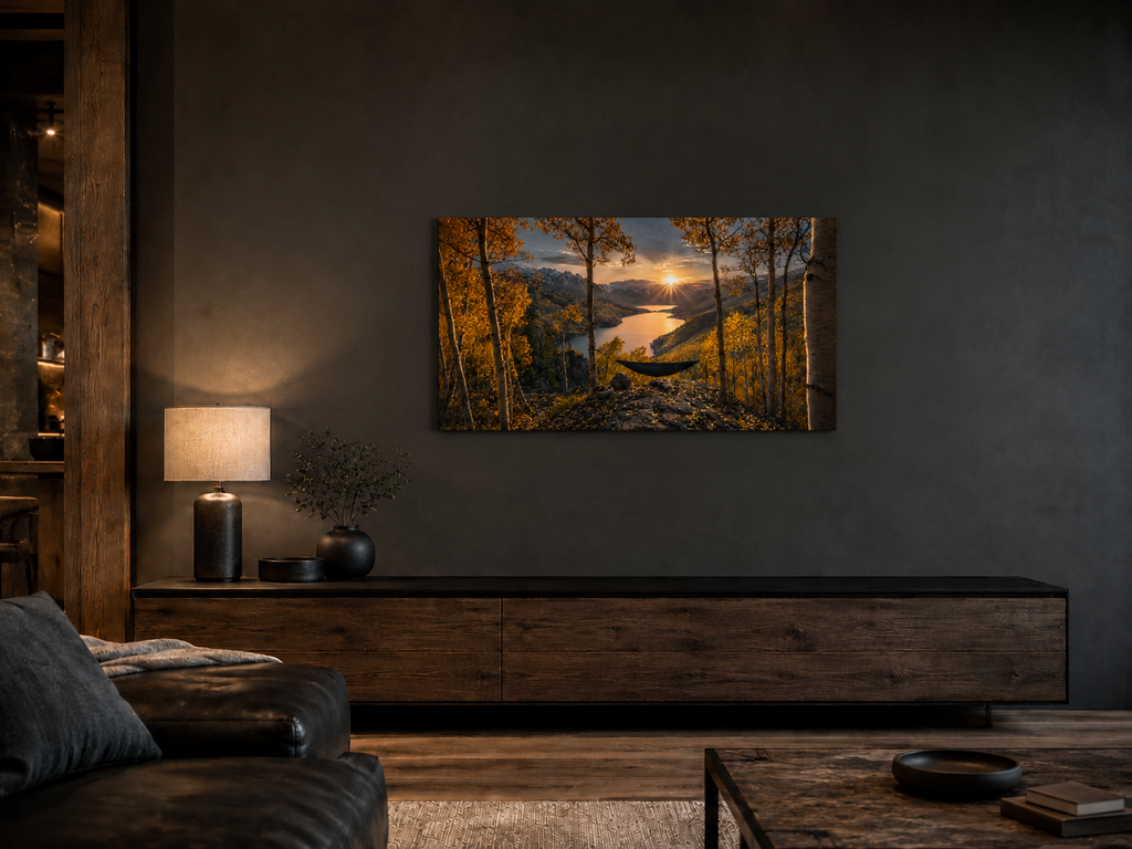 Fall Aspen Hammock Canvas Print, Colorado Mountain Sunset Wall Art