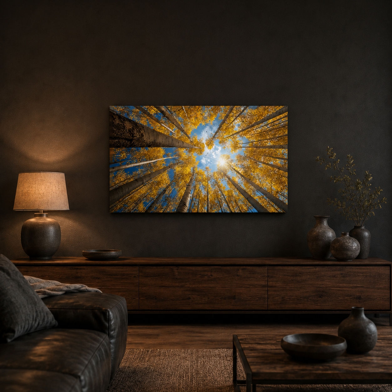 Fall Aspen Birch Canopy Canvas Print, Colorado Sky Wall Art