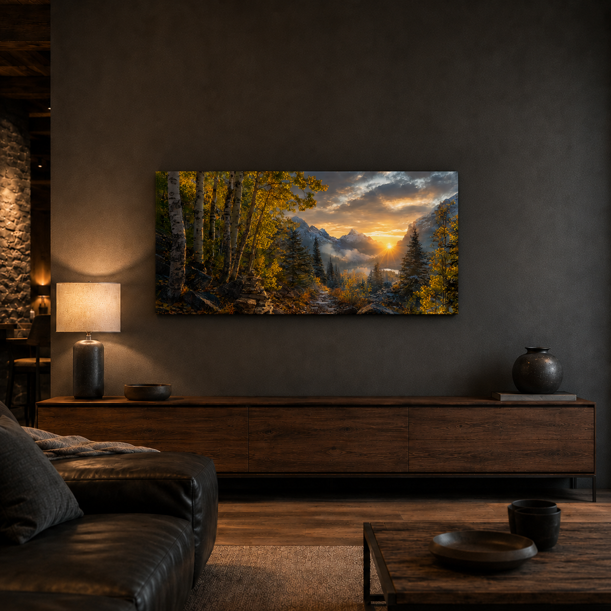 Fall Aspen Sunrise Trail Canvas Print, Colorado Mountain Wall Art