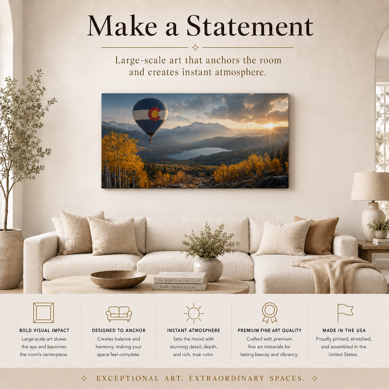 Colorado Flag Hot Air Balloon Canvas Print, Fall Aspen Mountain Wall Art