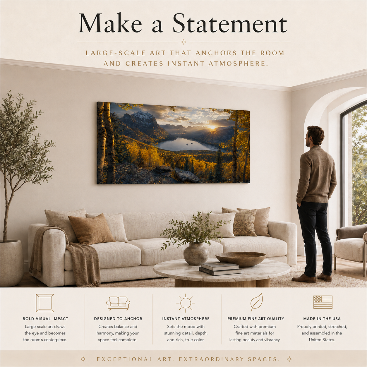 Fall Aspen Peak Expanse Canvas Print, Colorado Mountain Lake Wall Art
