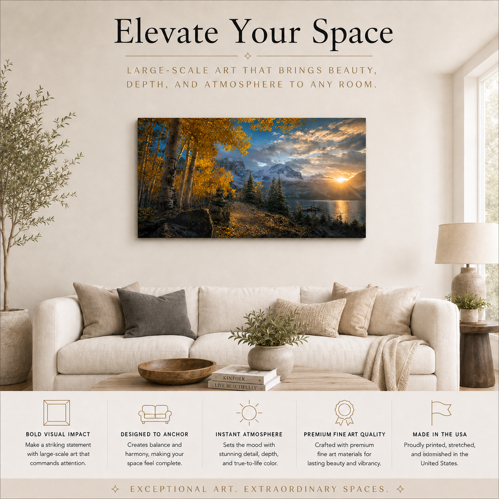 Fall Aspen Lakeside Canvas Print, Colorado Mountain Sunrise Wall Art