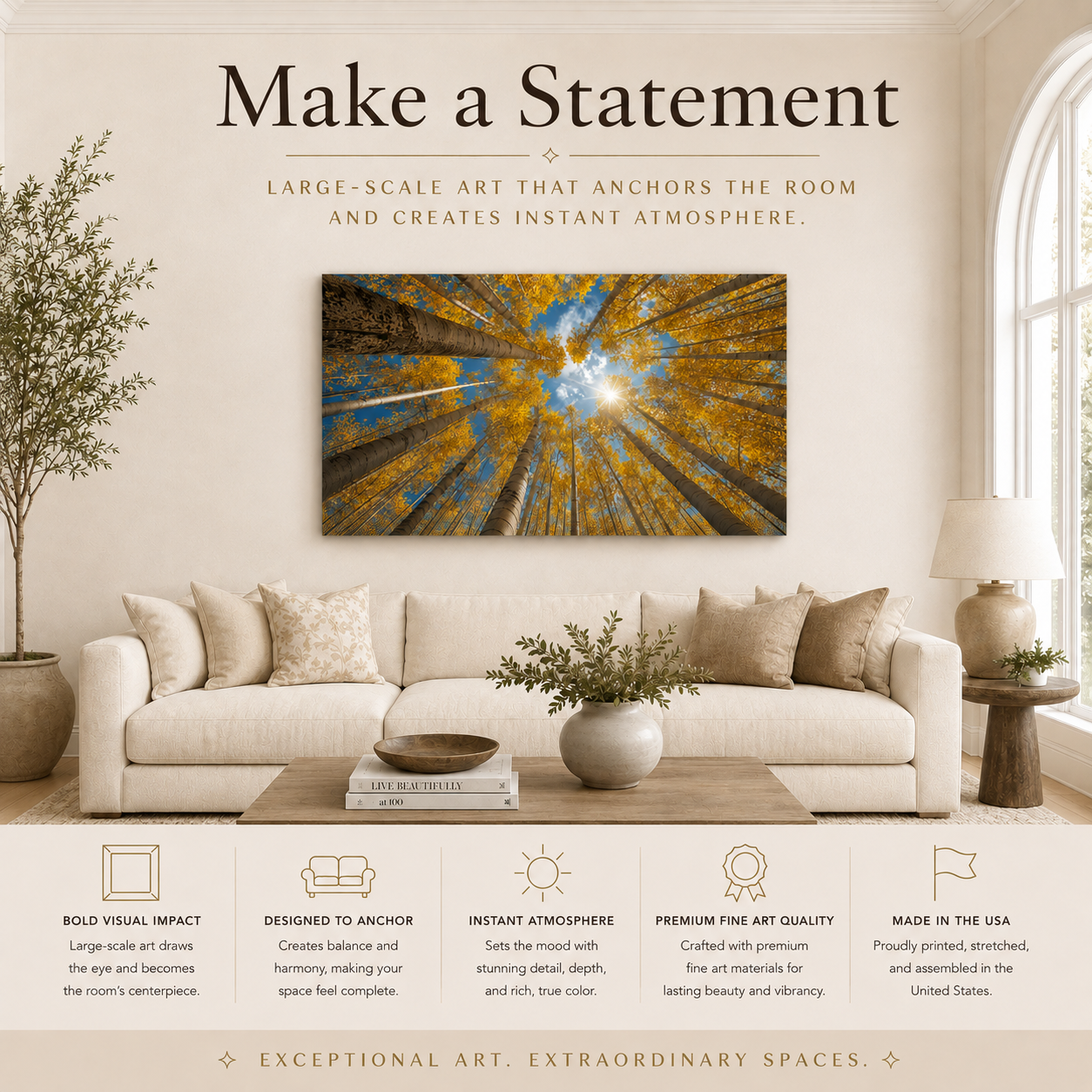 Fall Aspen Birch Canopy Canvas Print, Colorado Sky Wall Art