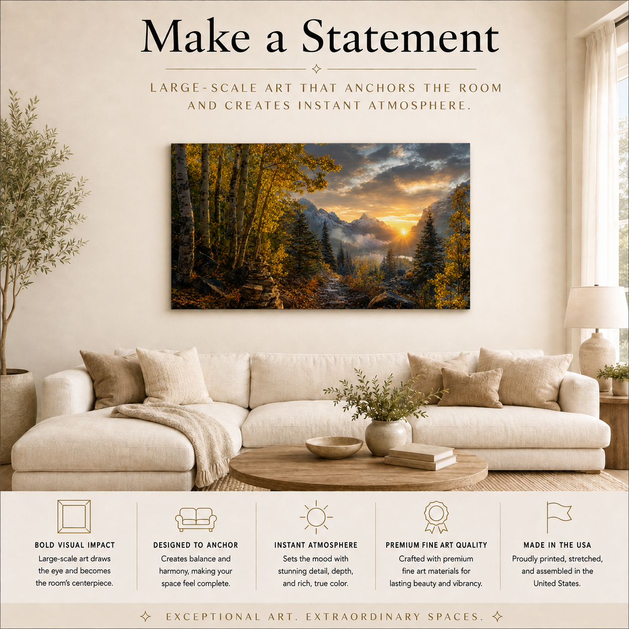 Fall Aspen Sunrise Trail Canvas Print, Colorado Mountain Wall Art