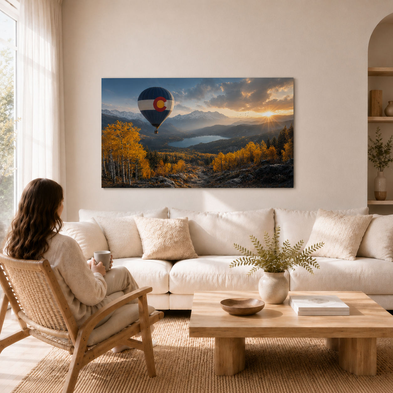 Colorado Flag Hot Air Balloon Canvas Print, Fall Aspen Mountain Wall Art
