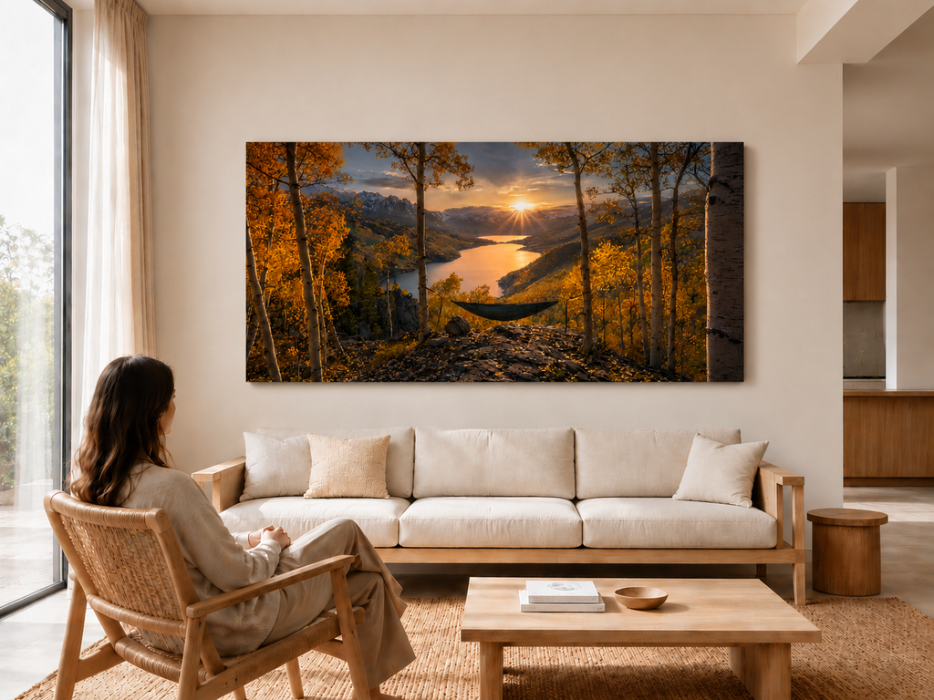 Fall Aspen Hammock Canvas Print, Colorado Mountain Sunset Wall Art