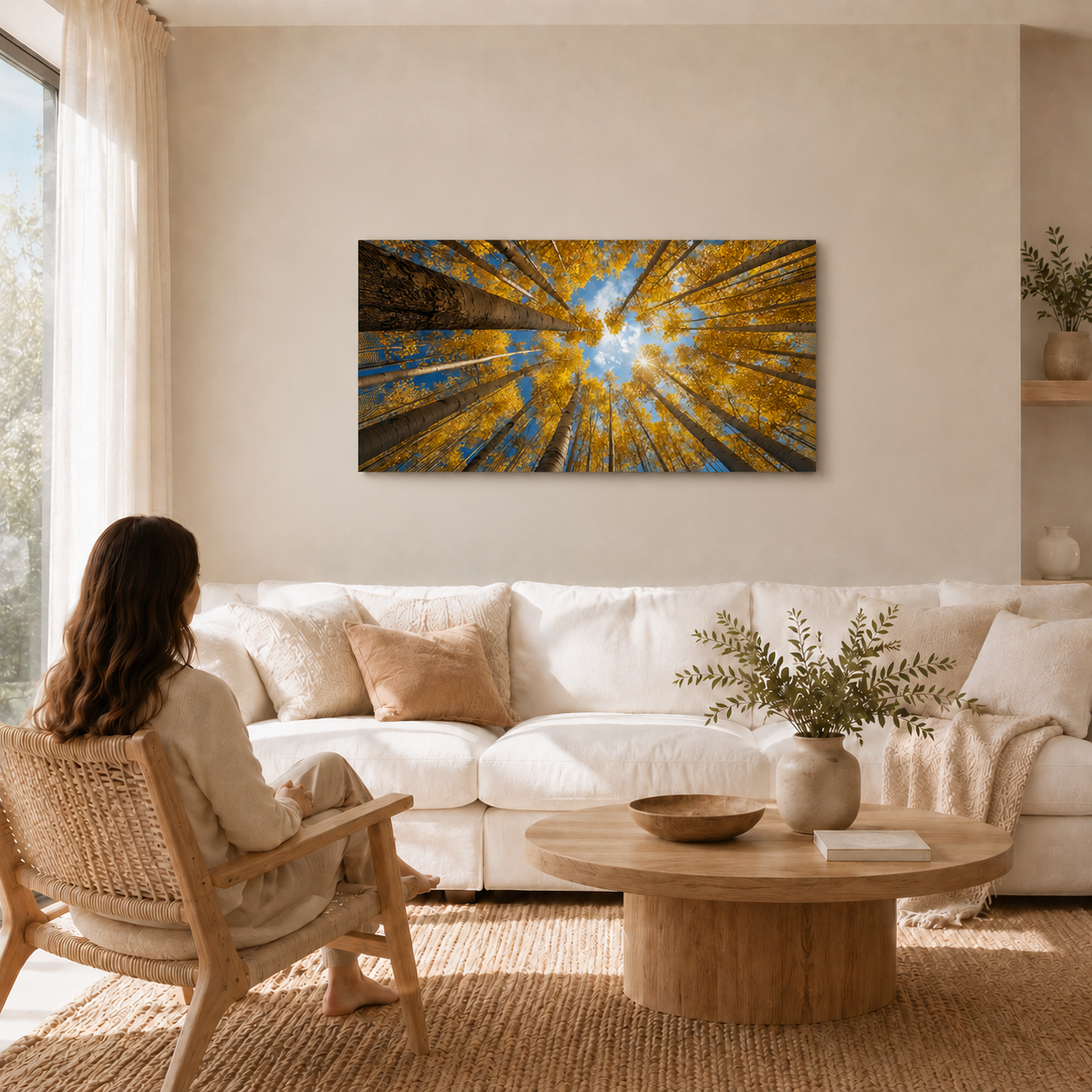 Fall Aspen Birch Canopy Canvas Print, Colorado Sky Wall Art