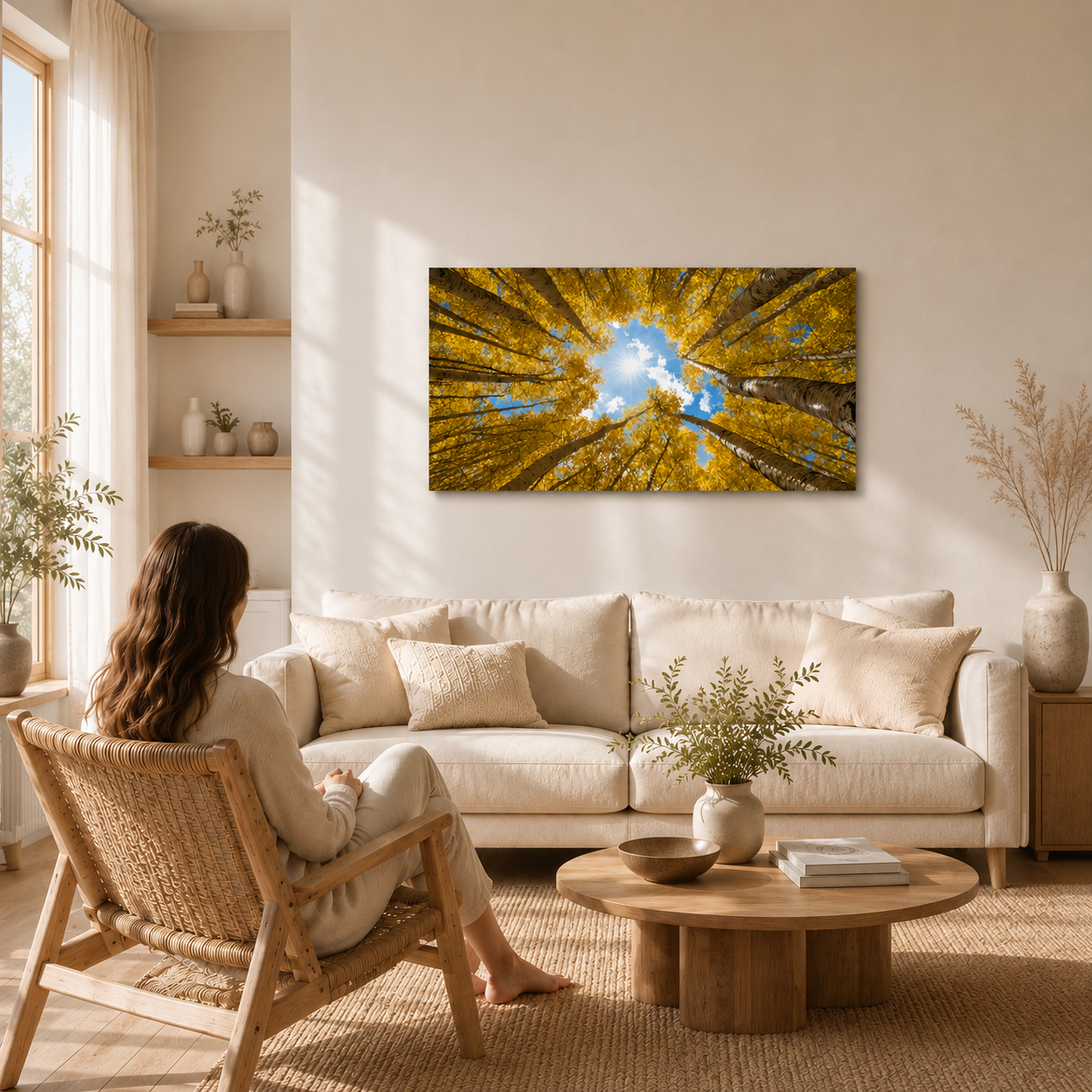 Fall Aspen Canopy Canvas Print, Colorado Sunburst Sky Wall Art