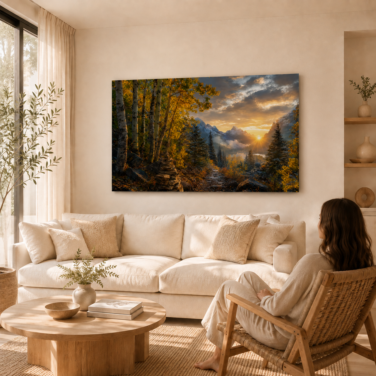 Fall Aspen Sunrise Trail Canvas Print, Colorado Mountain Wall Art