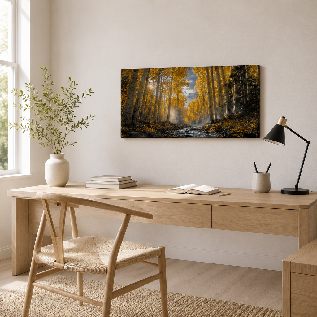 Fall Aspen Creek Canvas Print, Colorado Mountain Forest Wall Art