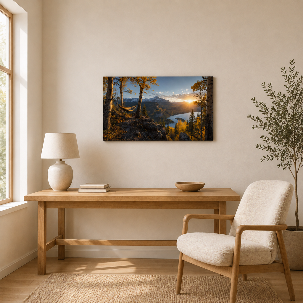 Fall Aspen Hammock Lake Canvas Print, Colorado Mountain Wall Art