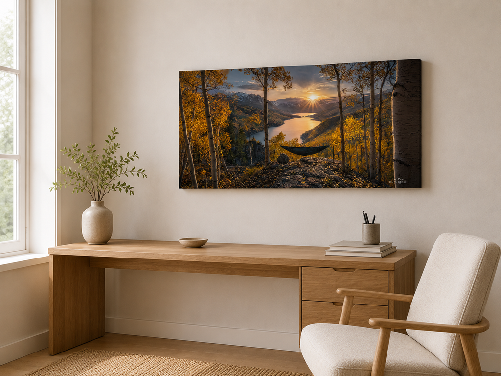 Fall Aspen Hammock Canvas Print, Colorado Mountain Sunset Wall Art