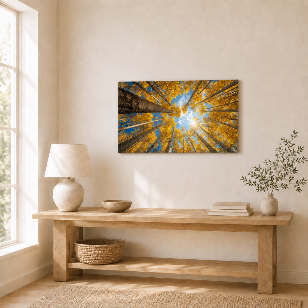 Fall Aspen Birch Canopy Canvas Print, Colorado Sky Wall Art