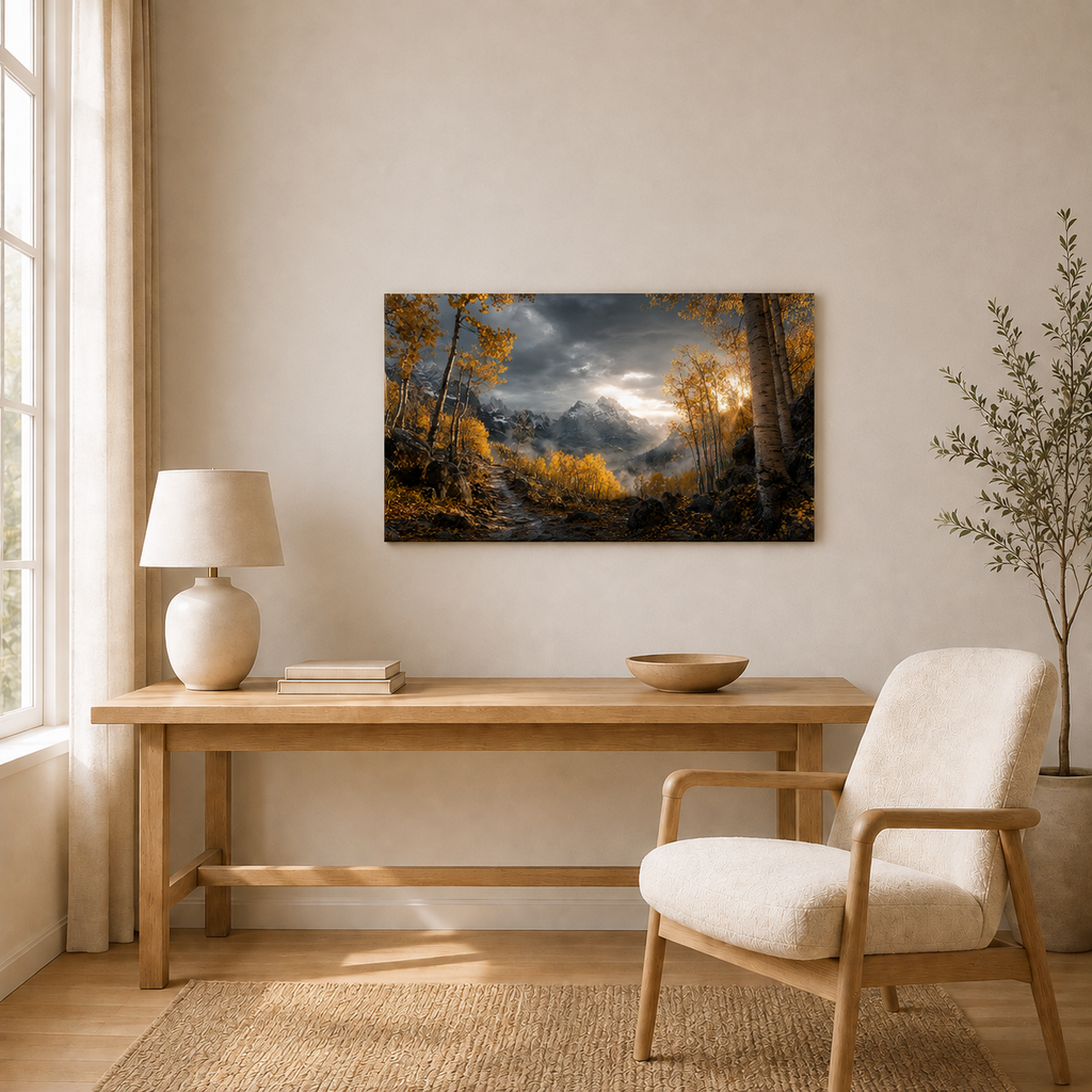 Fall Aspen Storm Trail Canvas Print, Colorado Mountain Wall Art