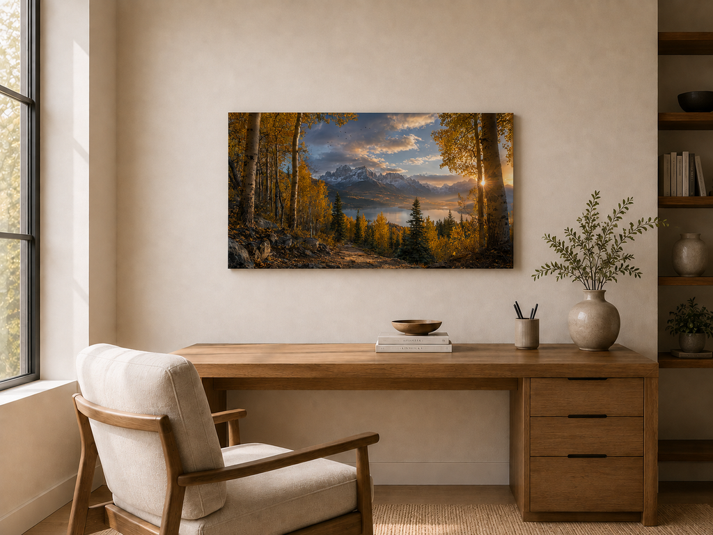Fall Aspen Trail Canvas Print, Colorado Mountain Lake Autumn Wall Art