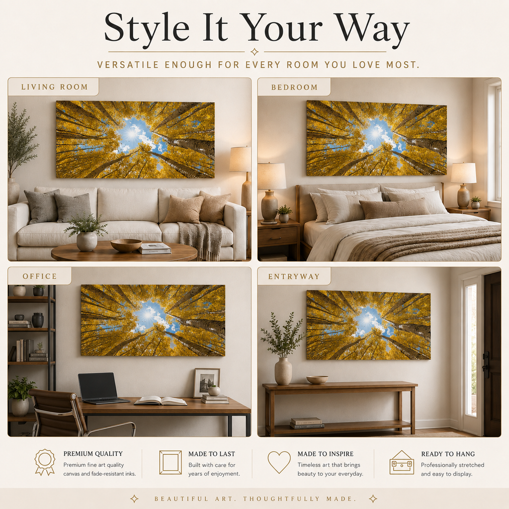 Fall Aspen Canopy Canvas Print, Colorado Sunburst Sky Wall Art