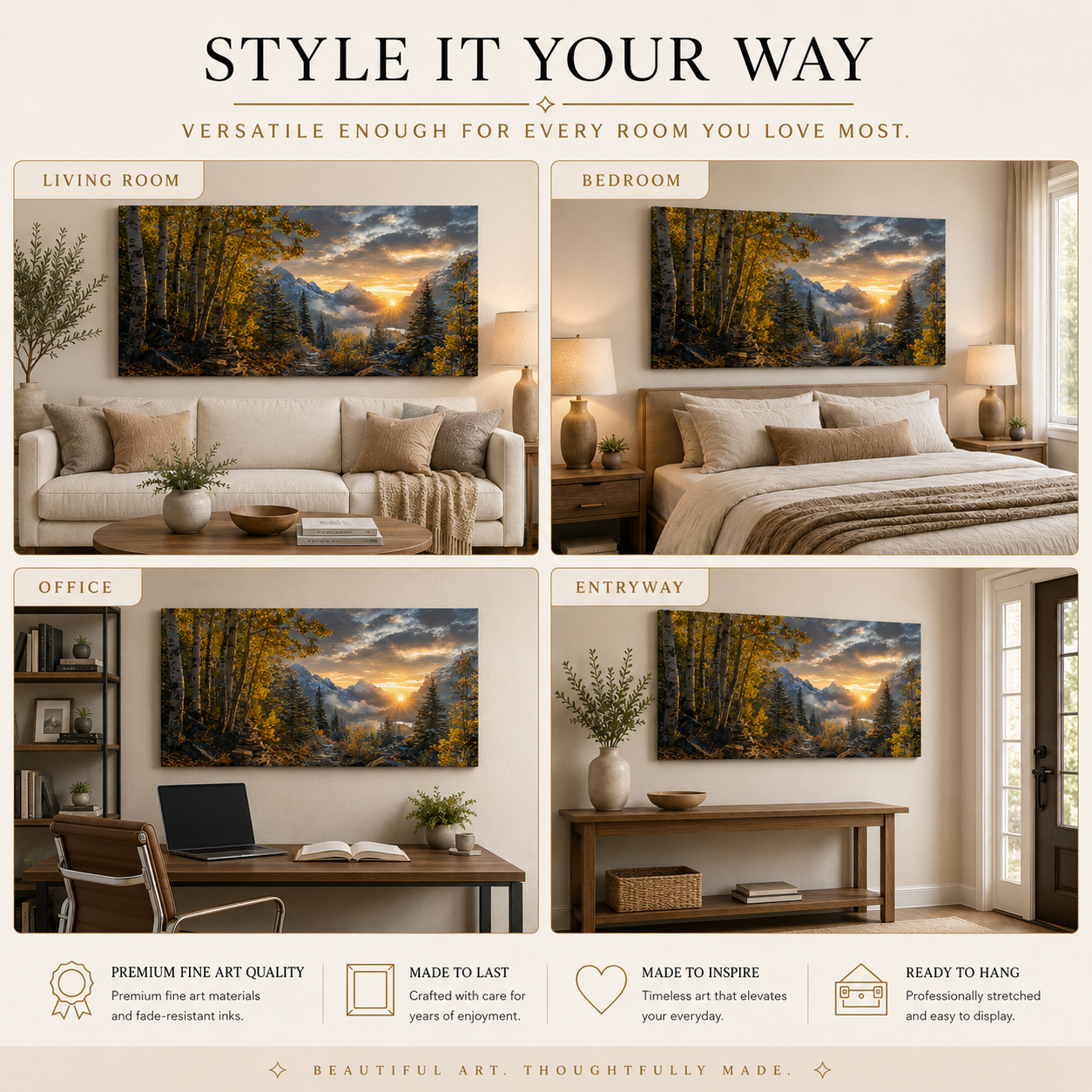 Fall Aspen Sunrise Trail Canvas Print, Colorado Mountain Wall Art
