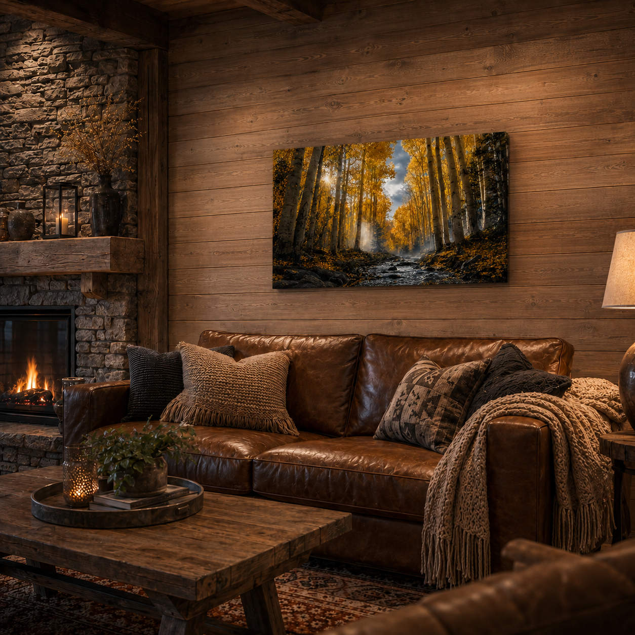 Fall Aspen Creek Canvas Print, Colorado Mountain Forest Wall Art