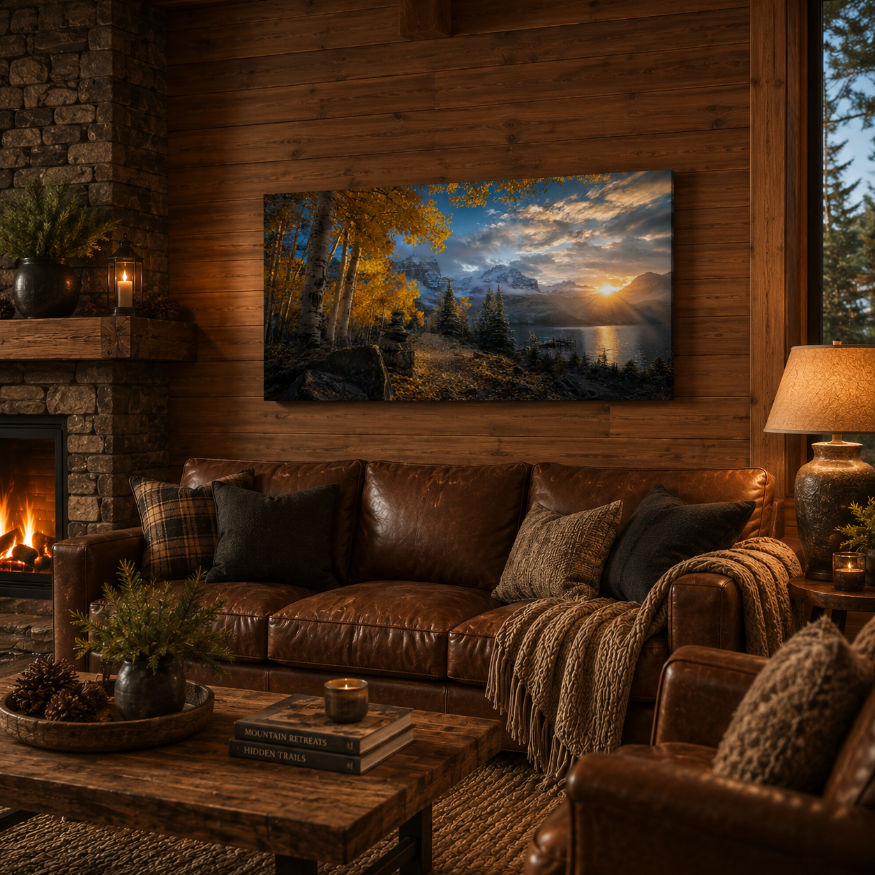 Fall Aspen Lakeside Canvas Print, Colorado Mountain Sunrise Wall Art