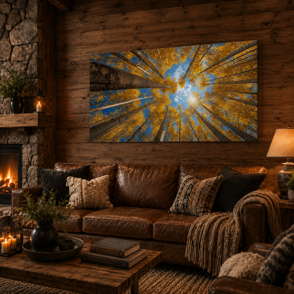 Fall Aspen Birch Canopy Canvas Print, Colorado Sky Wall Art