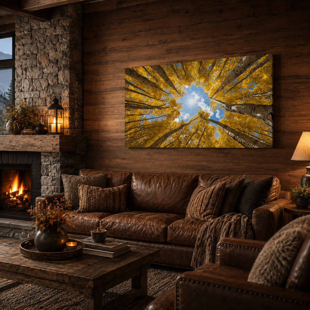 Fall Aspen Canopy Canvas Print, Colorado Sunburst Sky Wall Art