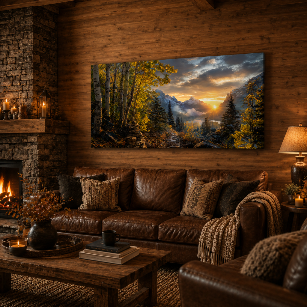 Fall Aspen Sunrise Trail Canvas Print, Colorado Mountain Wall Art