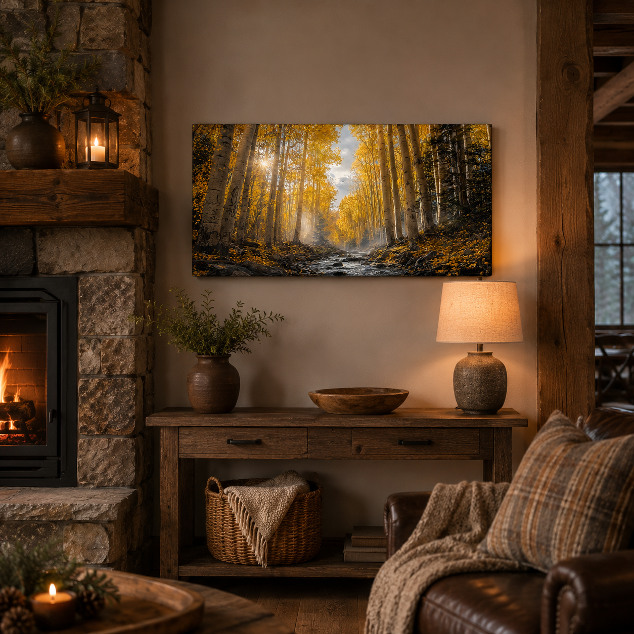 Fall Aspen Creek Canvas Print, Colorado Mountain Forest Wall Art