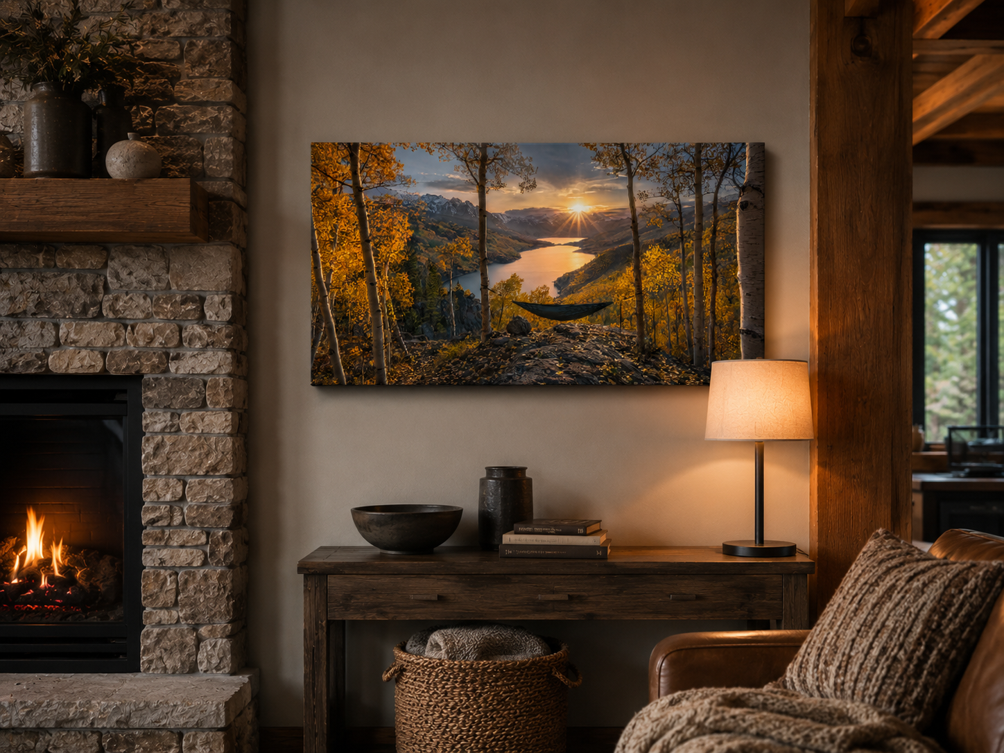 Fall Aspen Hammock Canvas Print, Colorado Mountain Sunset Wall Art