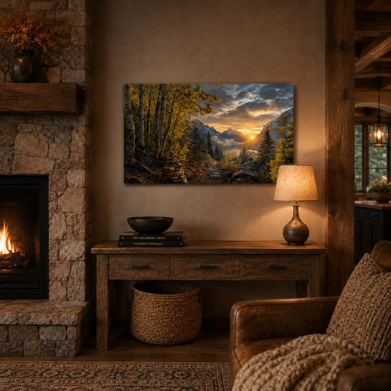 Fall Aspen Sunrise Trail Canvas Print, Colorado Mountain Wall Art
