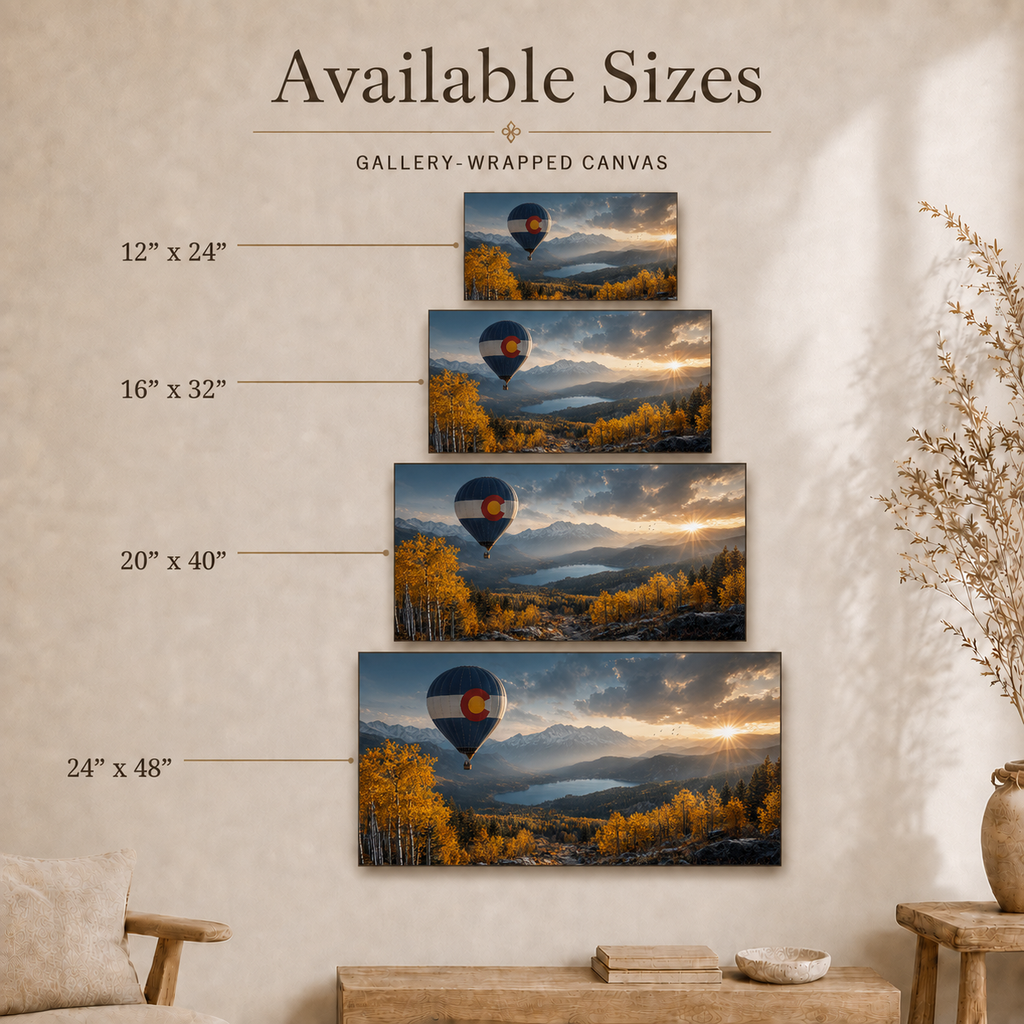 Colorado Flag Hot Air Balloon Canvas Print, Fall Aspen Mountain Wall Art