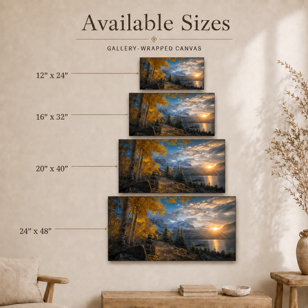 Fall Aspen Lakeside Canvas Print, Colorado Mountain Sunrise Wall Art