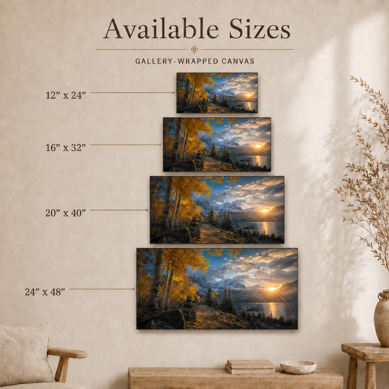 Fall Aspen Lakeside Canvas Print, Colorado Mountain Sunrise Wall Art