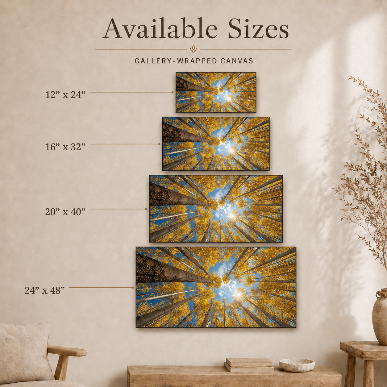 Fall Aspen Birch Canopy Canvas Print, Colorado Sky Wall Art