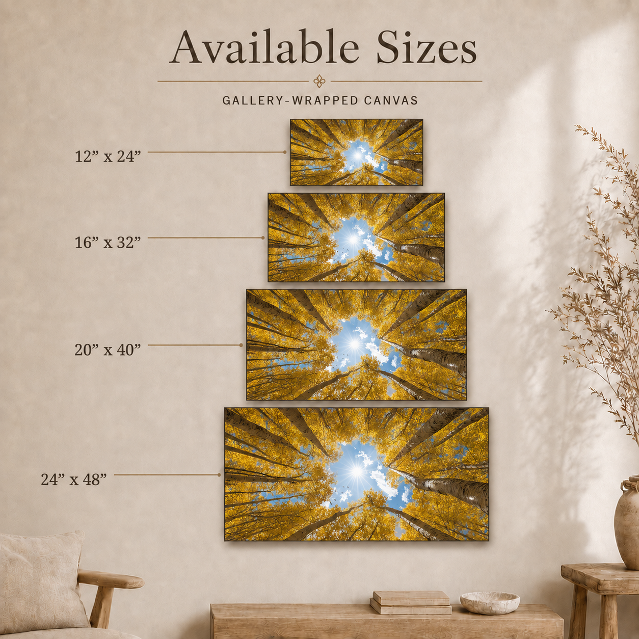 Fall Aspen Canopy Canvas Print, Colorado Sunburst Sky Wall Art